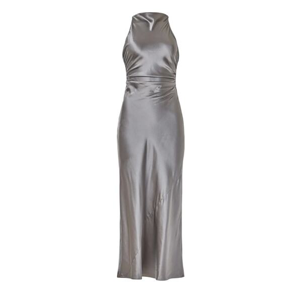 Reformation Silver Casette Silk Midi Dress Size 10 Sheath Bias Cut Designer $348 - Picture 3 of 11